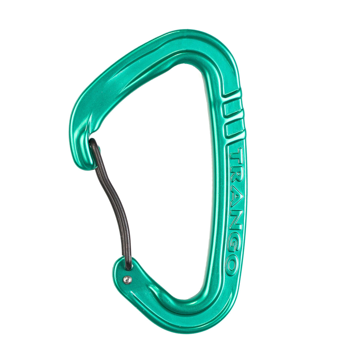 TRANGO Vector wiregate carabiner in green with a wide gate opening for effortless rope insertion.