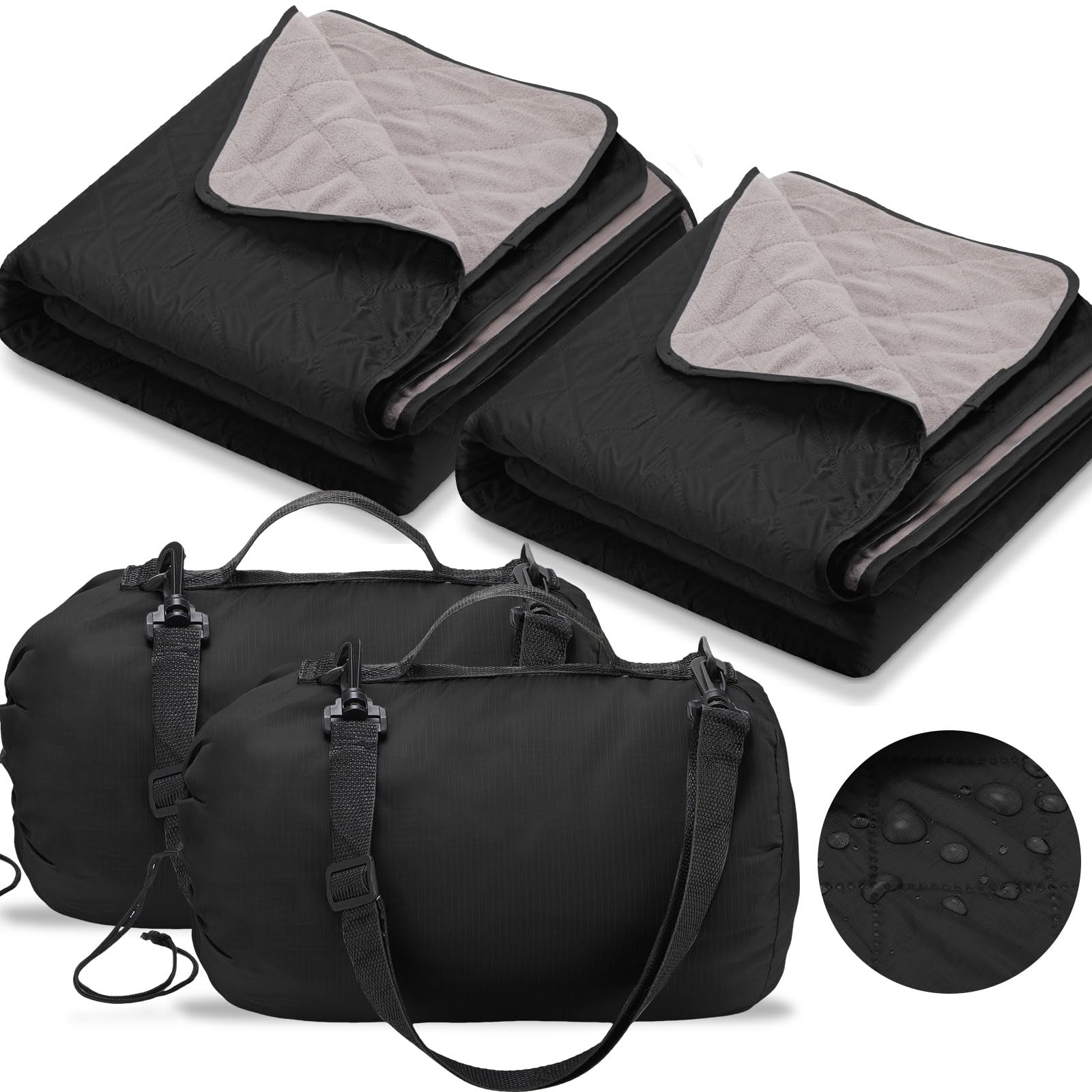 Tranqun outdoor blanket folded in black shows compact warmth for travel