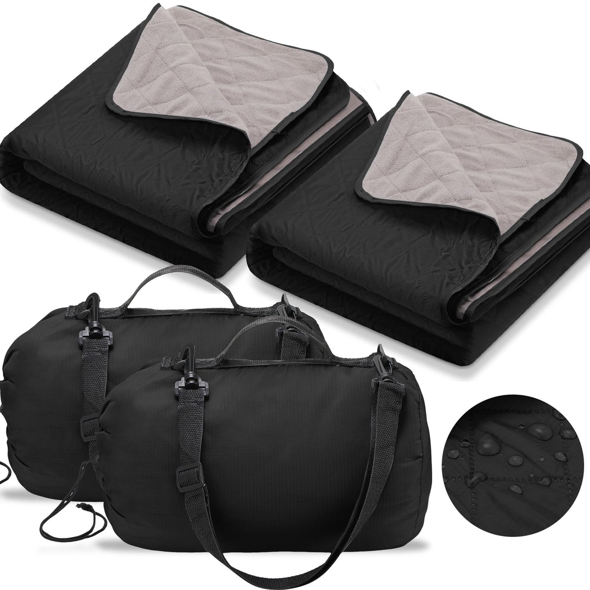 Tranqun outdoor blanket folded in black shows compact warmth for travel