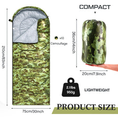 Tranqun waterproof camouflage sleeping bag demonstrates durability in wet outdoor conditions.