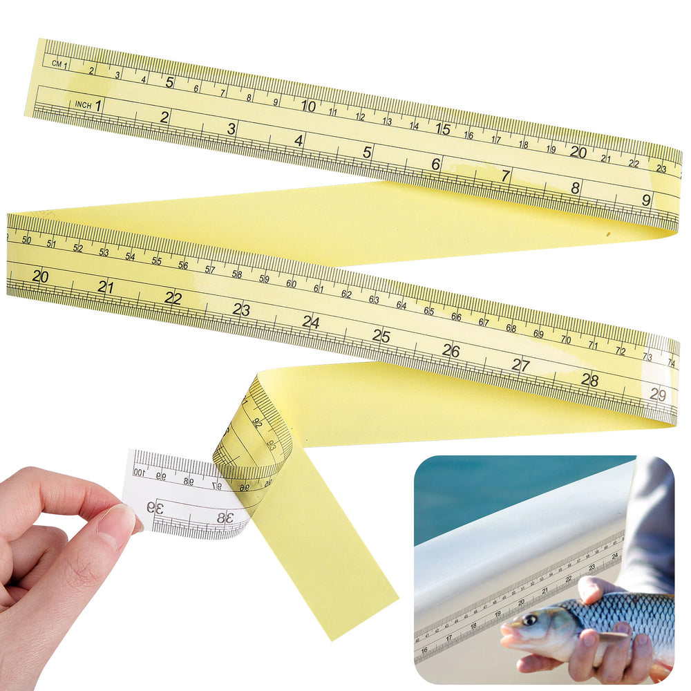 12-pack of transparent fish ruler stickers laid out