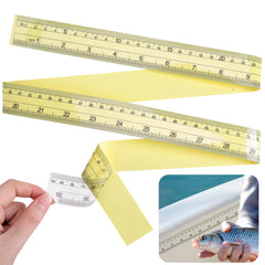 12-pack of transparent fish ruler stickers laid out