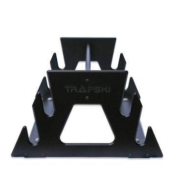 TRAPSKI blue rack with straps ready for snow gear transport.