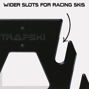 TRAPSKI freestanding rack stores four skis neatly.