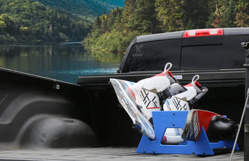 TRAPSKI QUAD vertically organizes four boards for easy home storage
