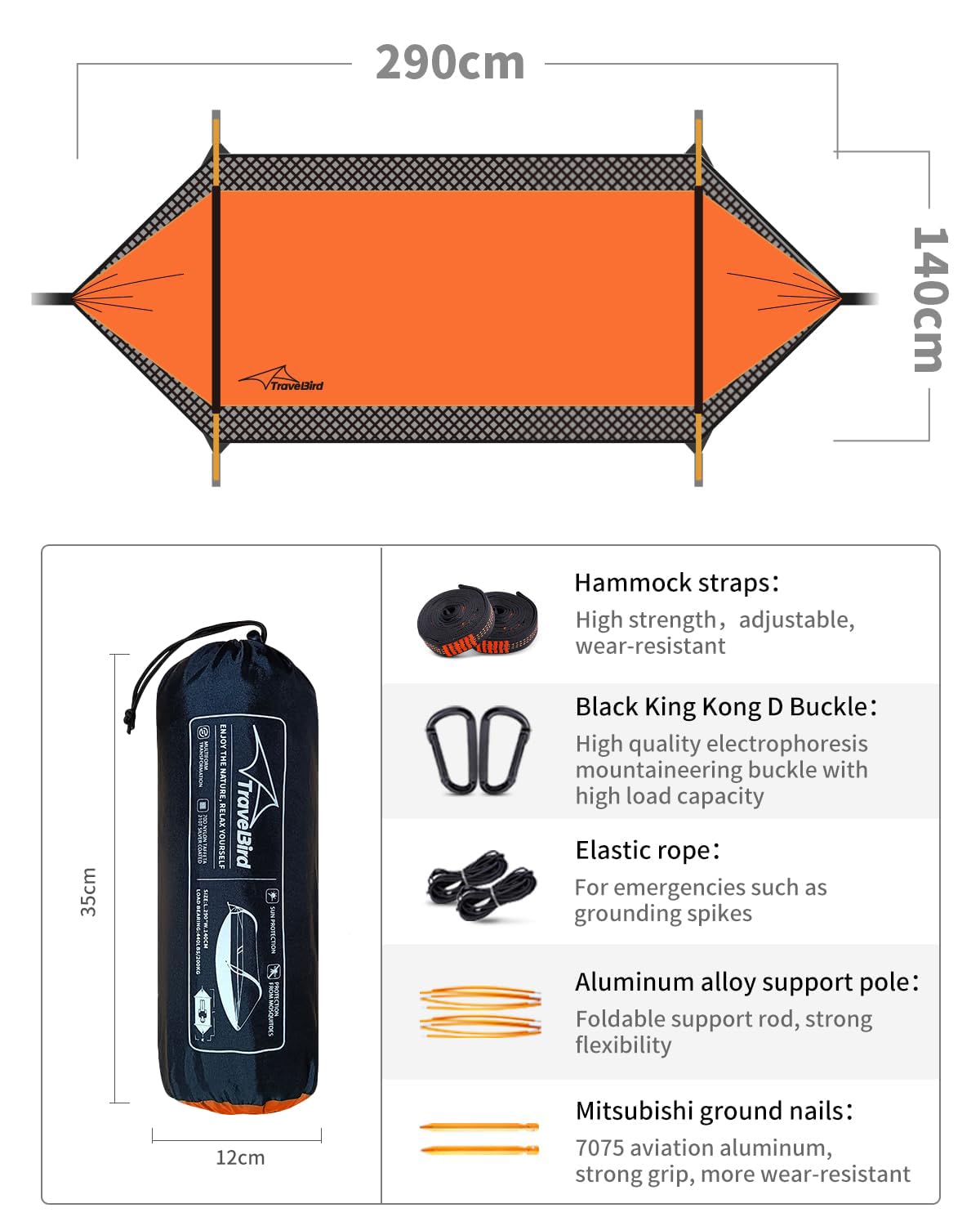 Travel Bird hammock tent sun-proof design blocks sunlight for comfort