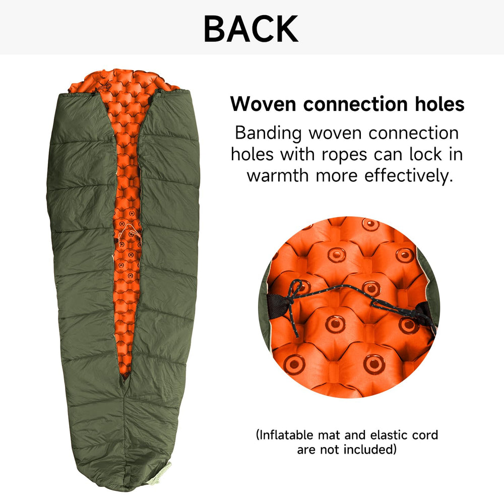 Travel Bird top quilt attachment holes image for mattress or pad integration
