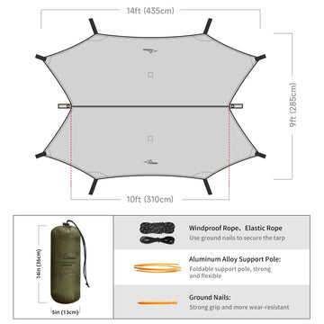 Travel Bird Ultralight Tarp aluminum poles extend quickly for spacious, knot-free setup.