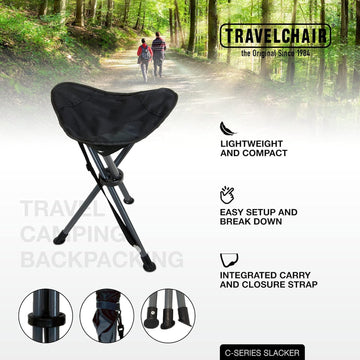 Travel Chair C-Series Slacker chair adjustable carry strap in action