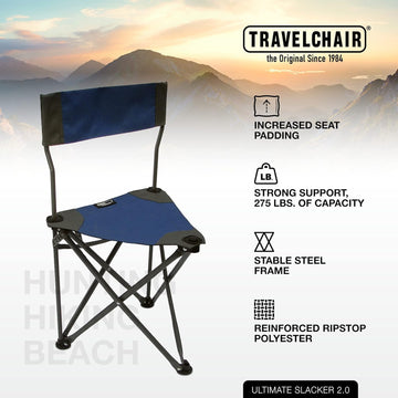 Travel Chair Ultimate Slacker on a trail during a hiking break.