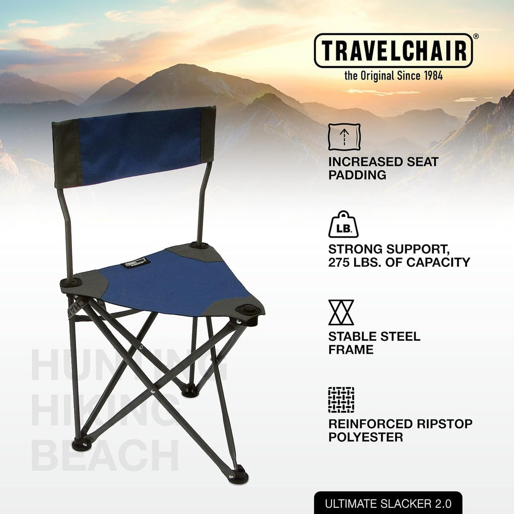 Travel Chair Ultimate Slacker on a trail during a hiking break.