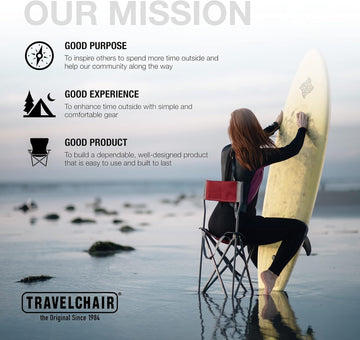 Travel Chair Ultimate Slacker padded seat with UV resistant fabric for comfort.