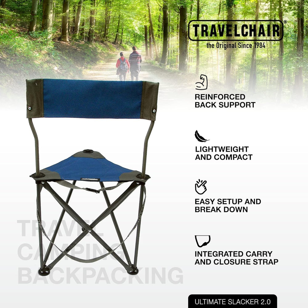 Travel Chair Ultimate Slacker stable feet and Ripstop fabric for durability.