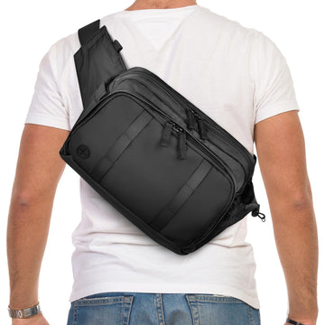 Travel Inspira large crossbody waist bag front view with organized pockets for daily carry