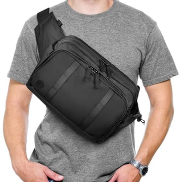 Travel Inspira large crossbody waist bag back view showing adjustable belt and stability