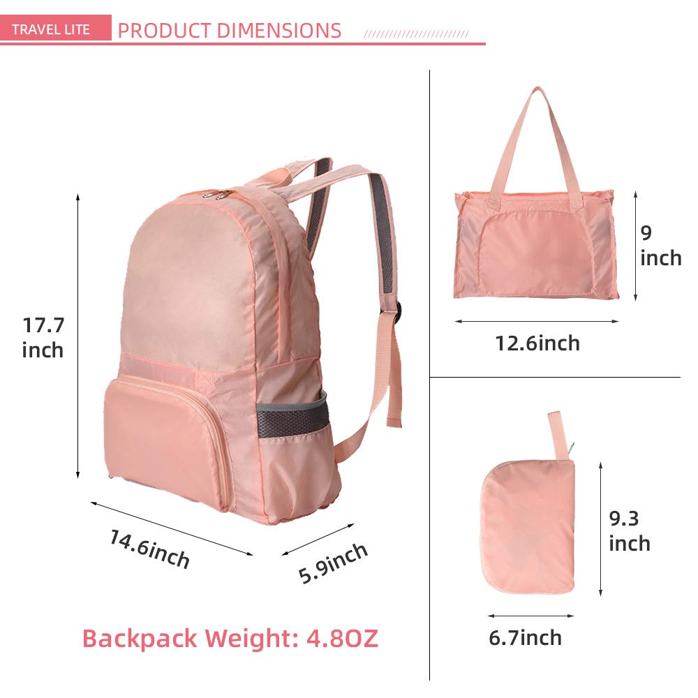 Travel Lite navy packable backpack folded compact in suitcase.
