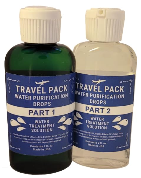 Travel Pack chlorine dioxide drops Part 1 bottle for quick on-the-go purification.