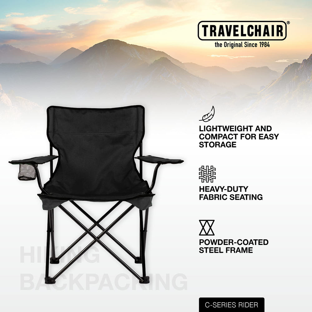 TravelChair C-Series Rider 300-pound capacity supports sturdy outdoor seating.
