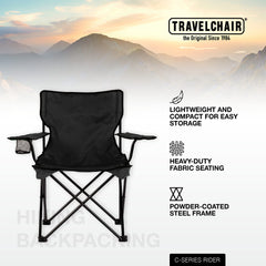 TravelChair C-Series Rider 300-pound capacity supports sturdy outdoor seating.
