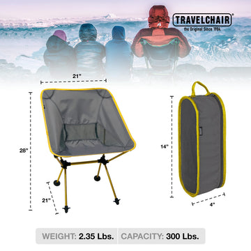 Travel Chair Joey packed in tote, compact packing for travel.