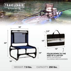 Travel Chair Larry Chair camping setup with backrest for comfort.