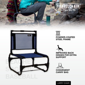 Travel Chair Larry Chair folded compact for easy storage.