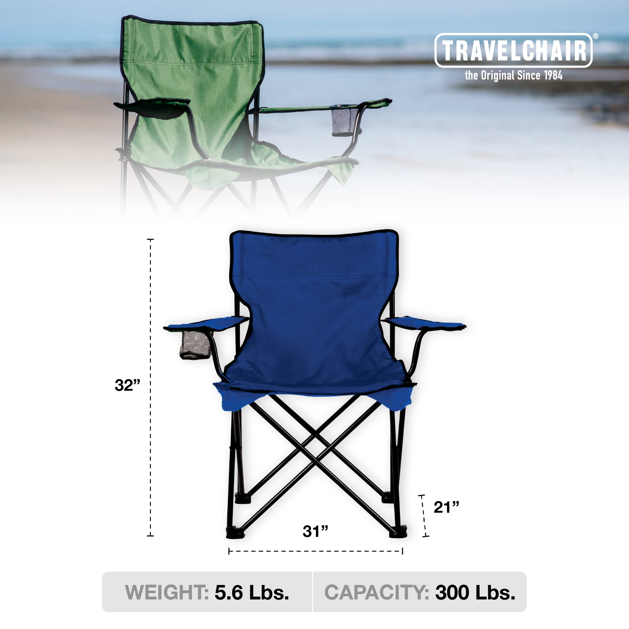 TravelChair Rider C-Series Chair cup holder ready for a drink during outdoor activities.