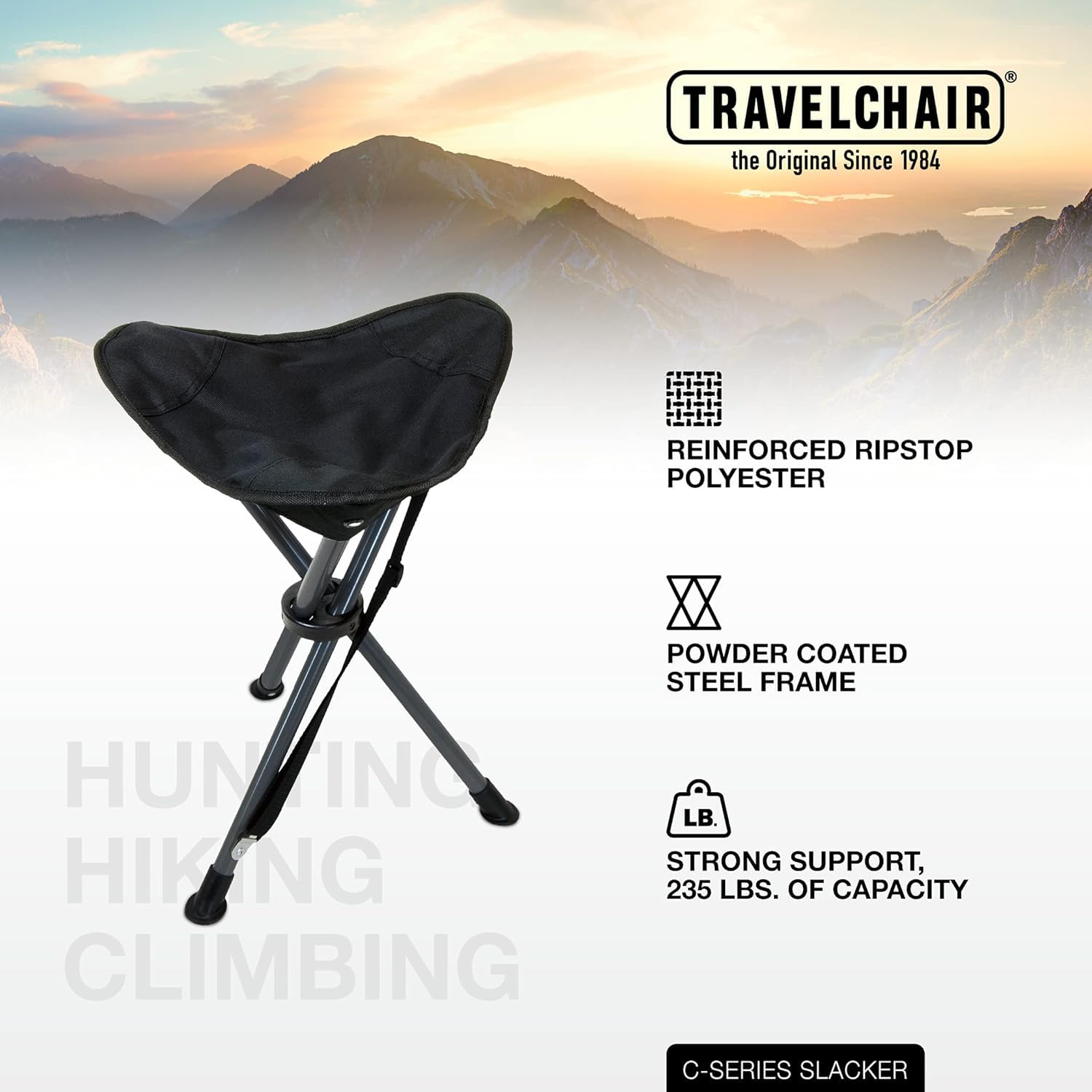 Travel Chair Slacker close-up shows nailhead fabric for durable camping comfort
