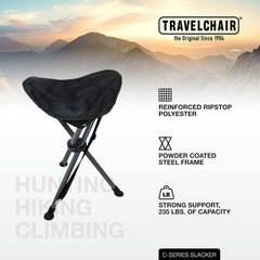Travel Chair Slacker close-up shows nailhead fabric for durable camping comfort