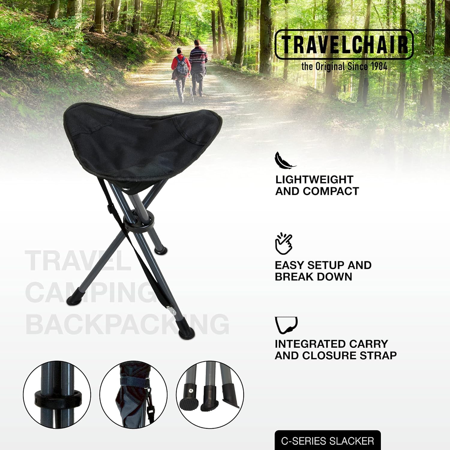 Travel Chair Slacker close-up ripstop fabric highlights rugged durability for trails
