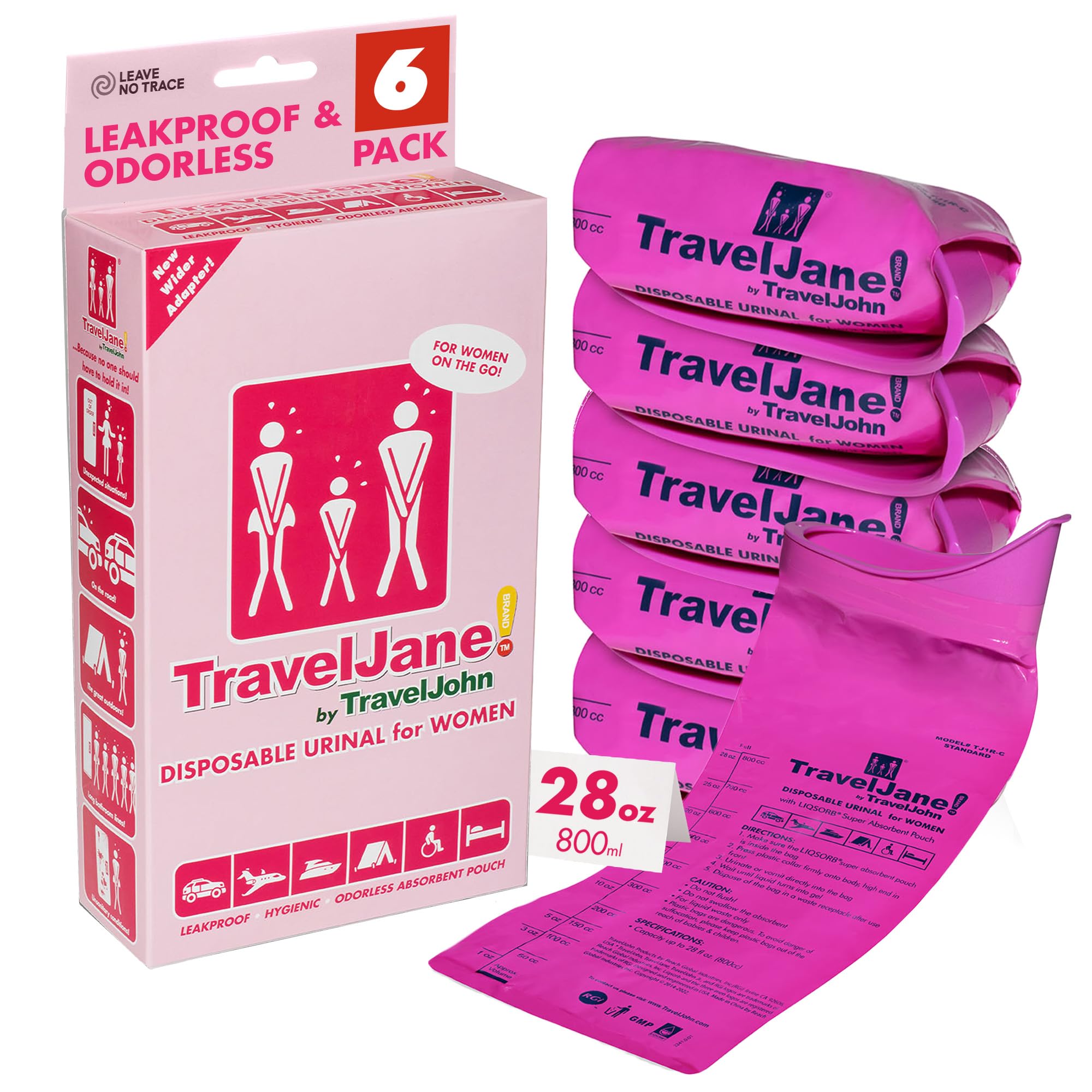 TravelJane 28oz urinal bag pack6 compact design for on-the-go use