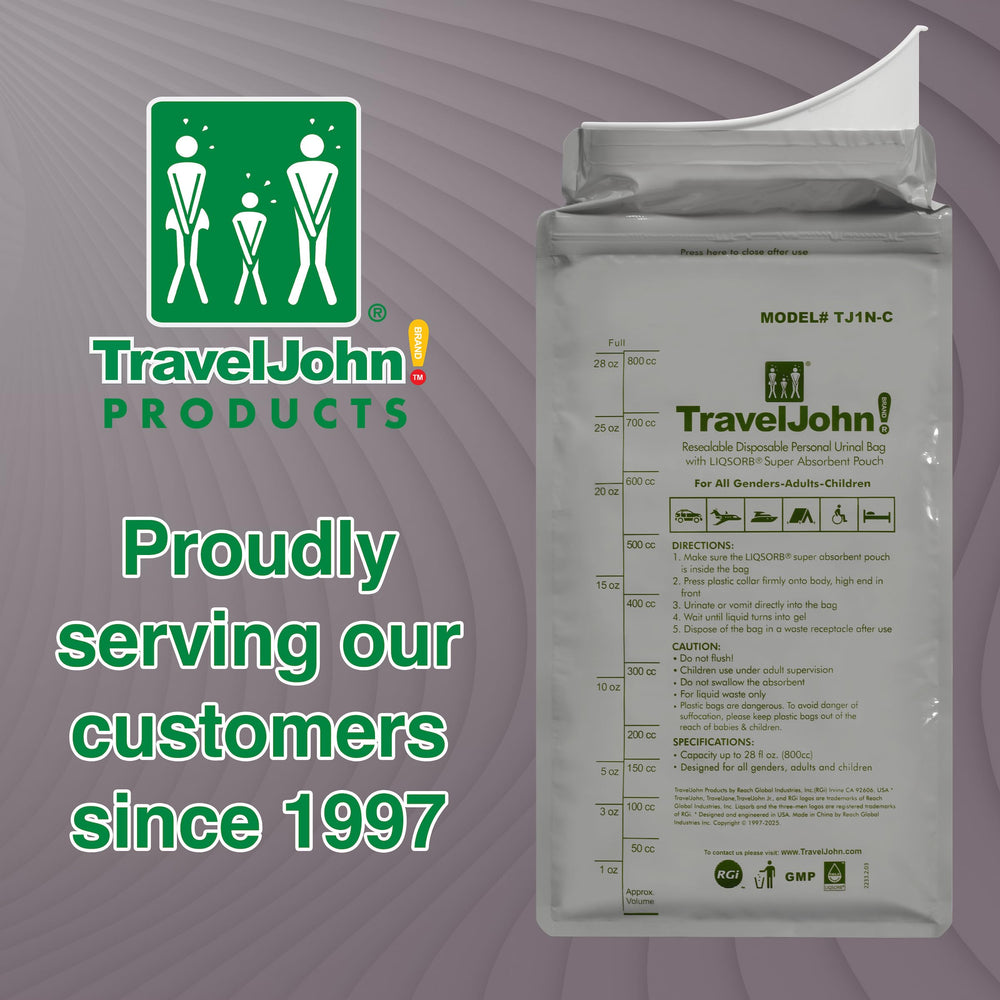 TravelJohn camping emergency use demonstrates portable hygiene on the go.