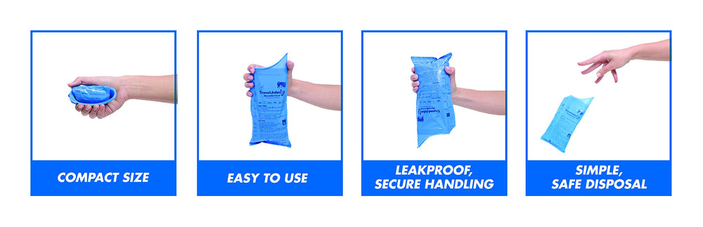 TravelJohn Jr. Liqsorb technology highlights odorless gel in waste bag
