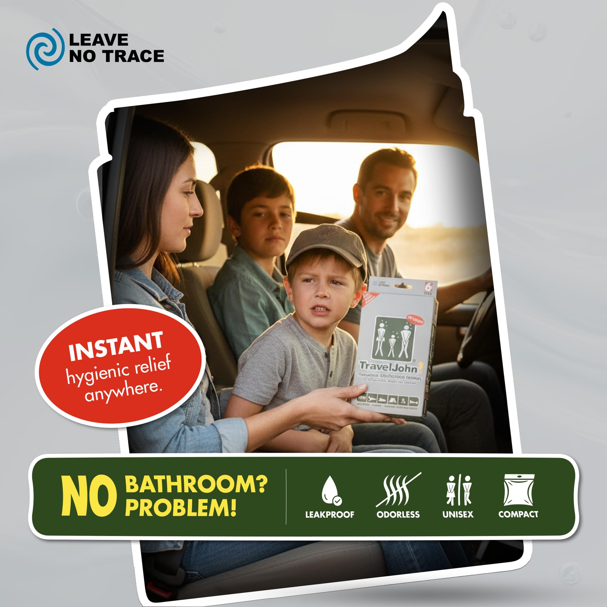TravelJohn LIQSORB-odorless gel in urinal bag for spill-free use.