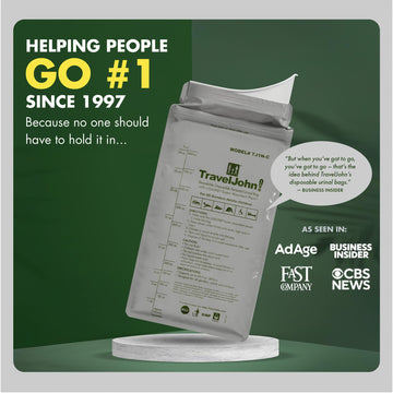TravelJohn trusted since 1997 urinal bags for reliable on-the-go relief.