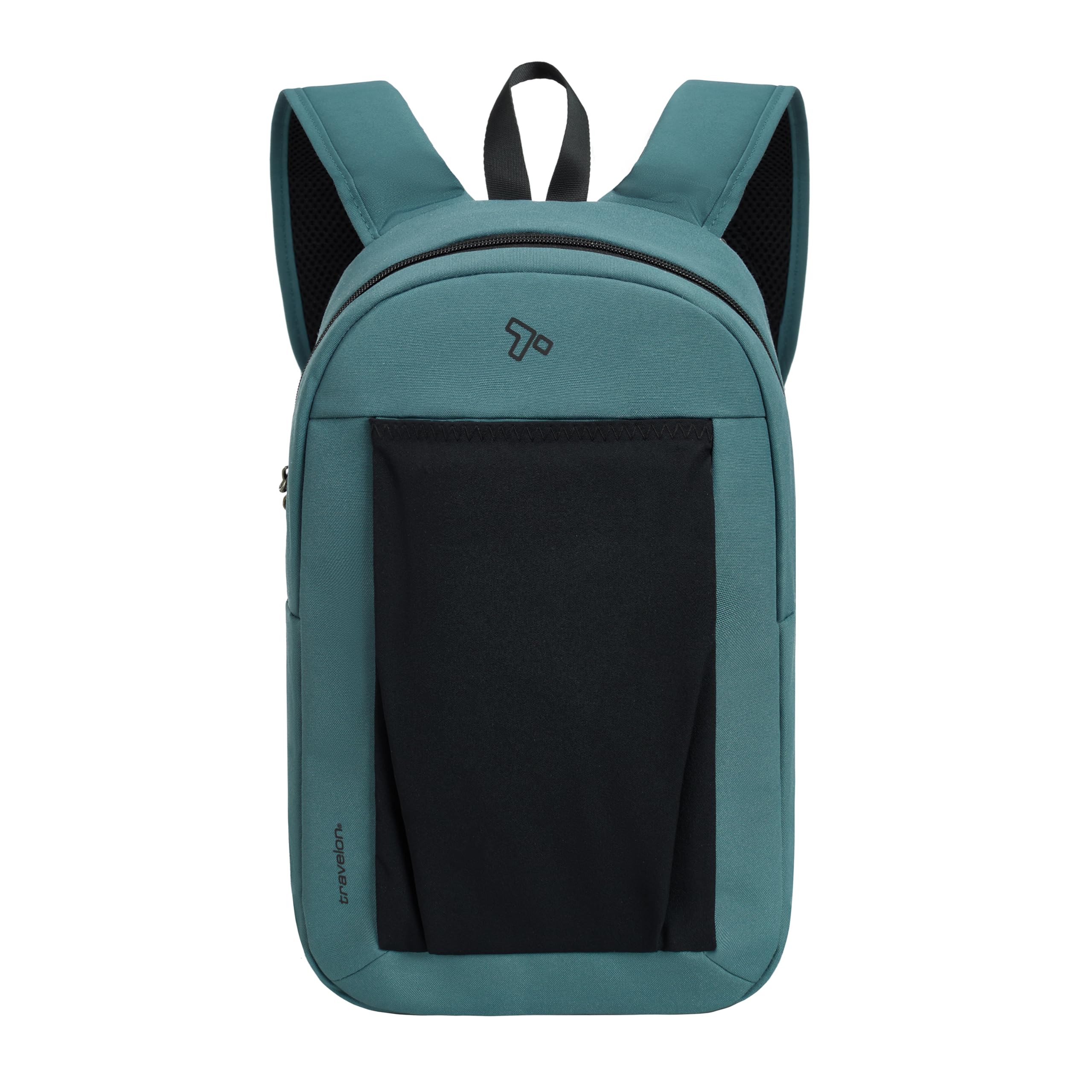 Travelon Voyages anti-theft backpack front view showing secure storage on the go