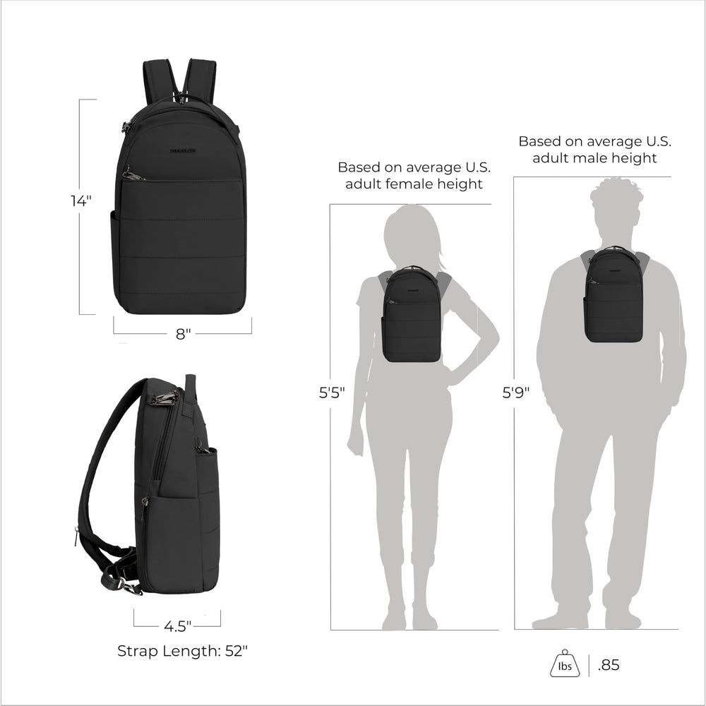 Travelon Roam locking compartments shown for secure storage on the go