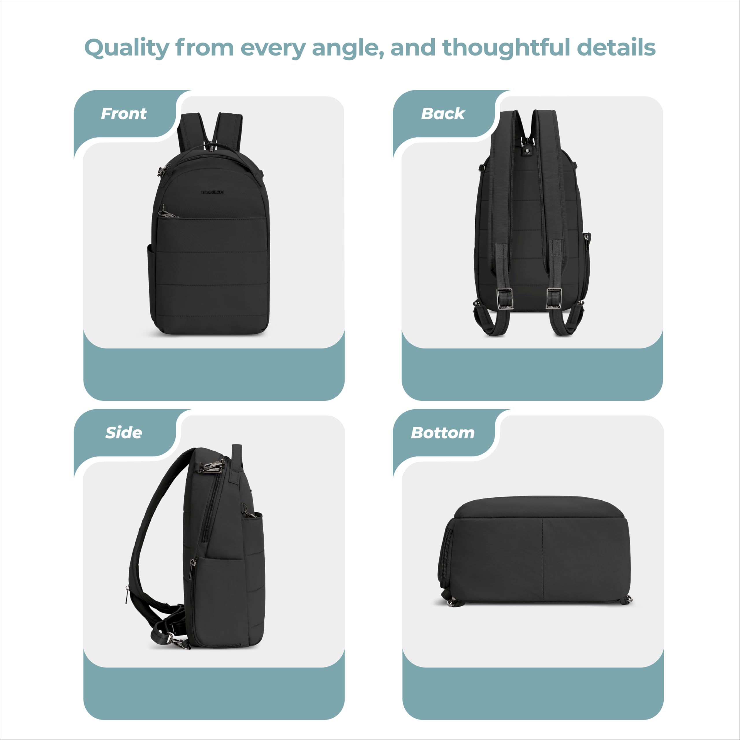 Travelon Roam RFID-blocking pockets protecting passports and cards
