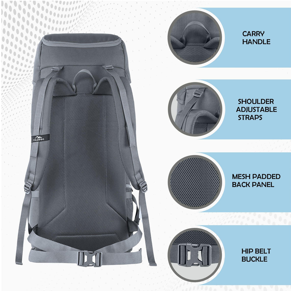 Spacious shoe compartment in TRAWOC IGNITE 50L Grey Backpack