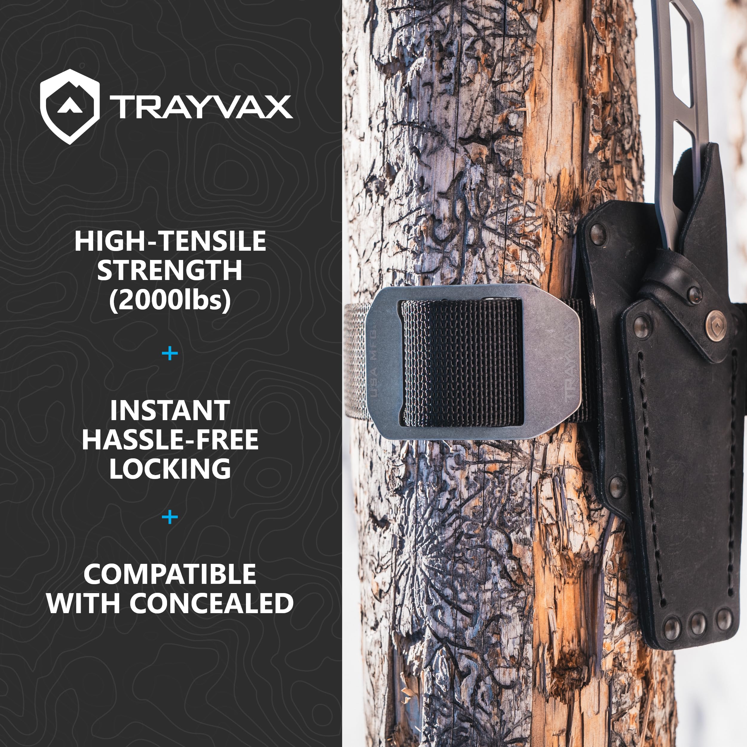 Trayvax Cinch Belt USA-made heritage and 65-year warranty highlighted in product presentation.