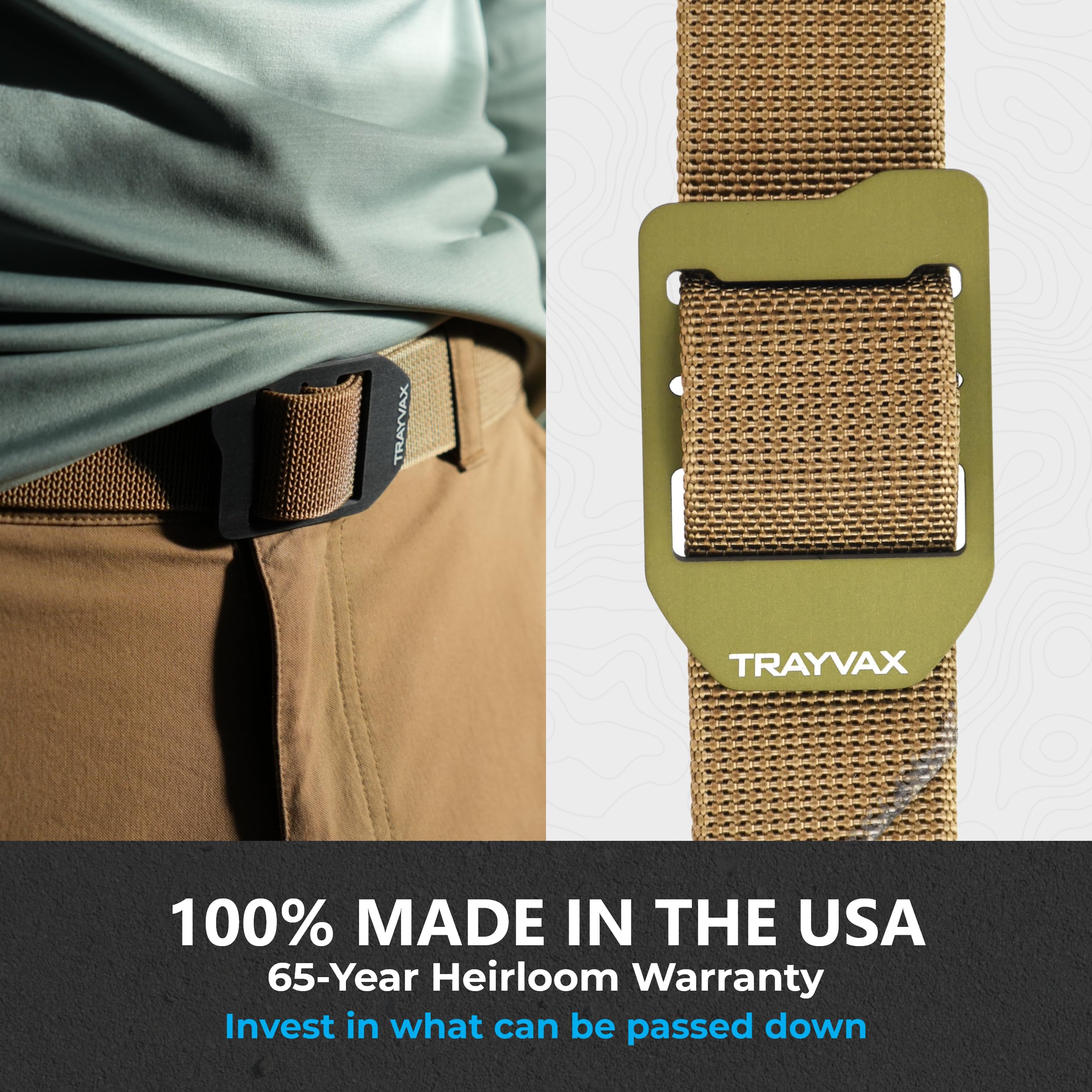 Trayvax Cinch Belt mil-spec nylon webbing showcases lightweight, sturdy construction for daily wear.