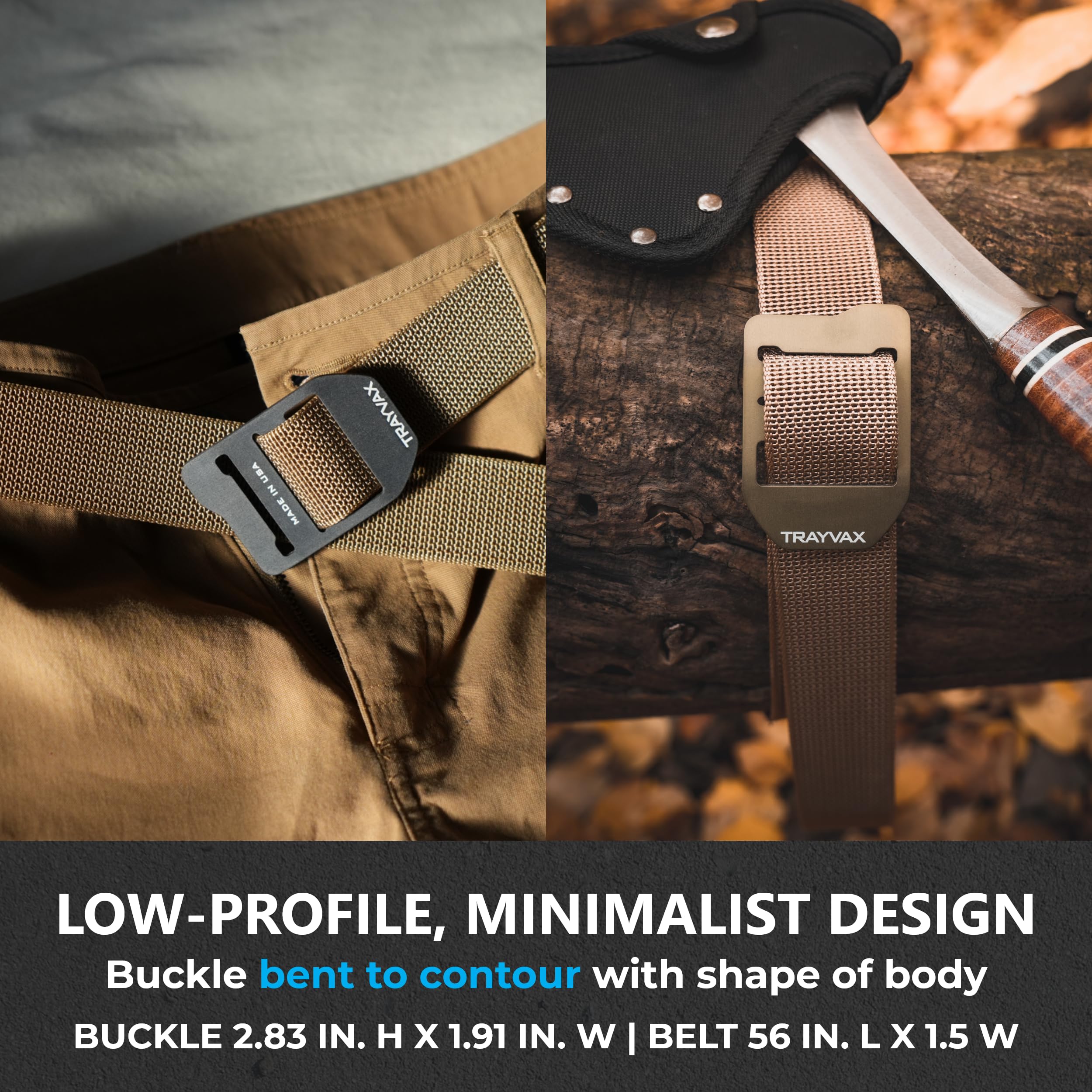 Trayvax Cinch Belt one-size adjust feature demonstrated on model for rapid size tuning.