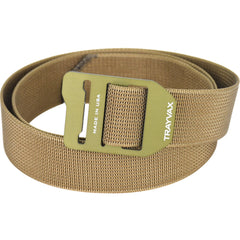Trayvax Cinch Belt strap close-up highlights rugged MIL-SPEC webbing for durable outdoor wear.