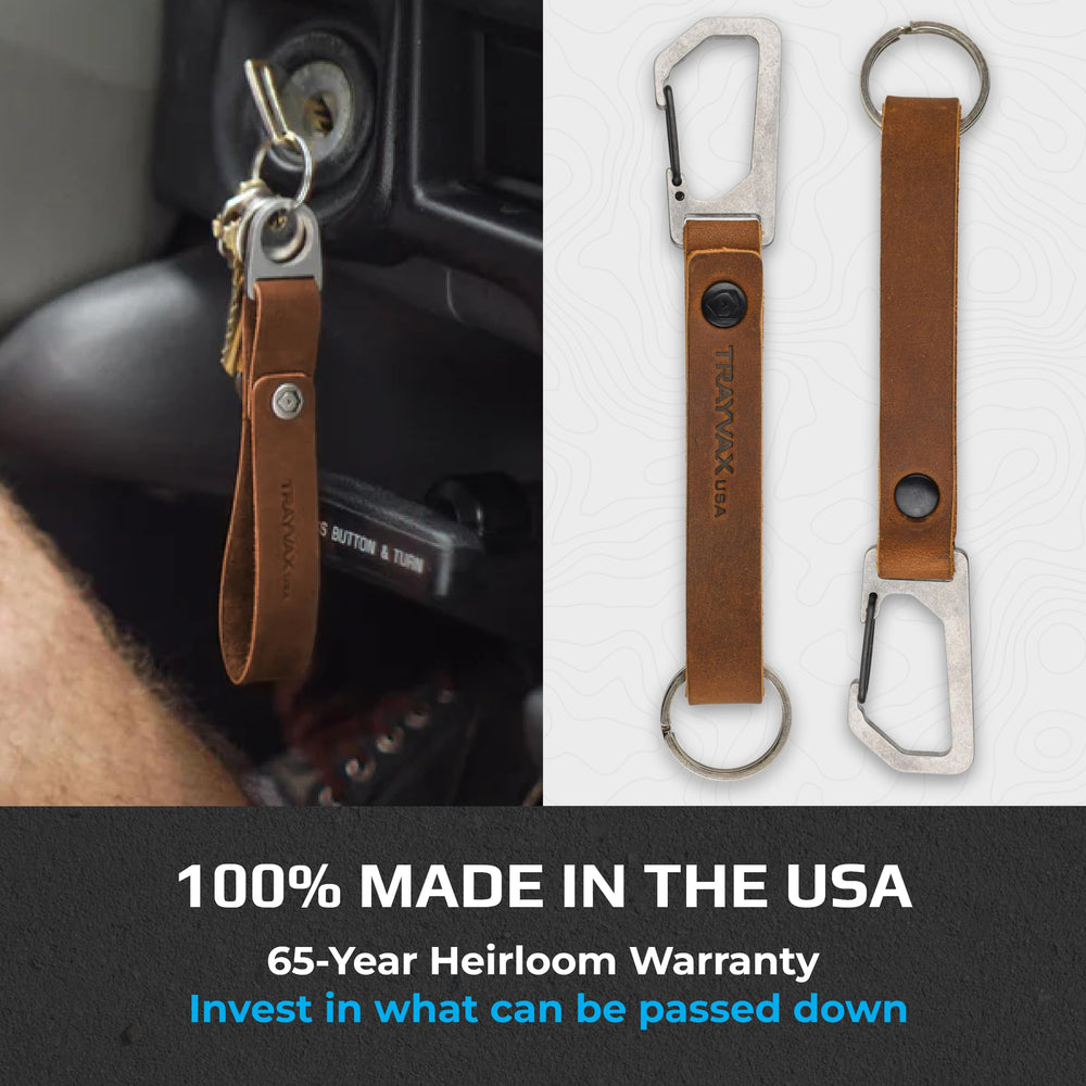 Trayvax Keyton belt attachment provides secure, hands-free key storage.