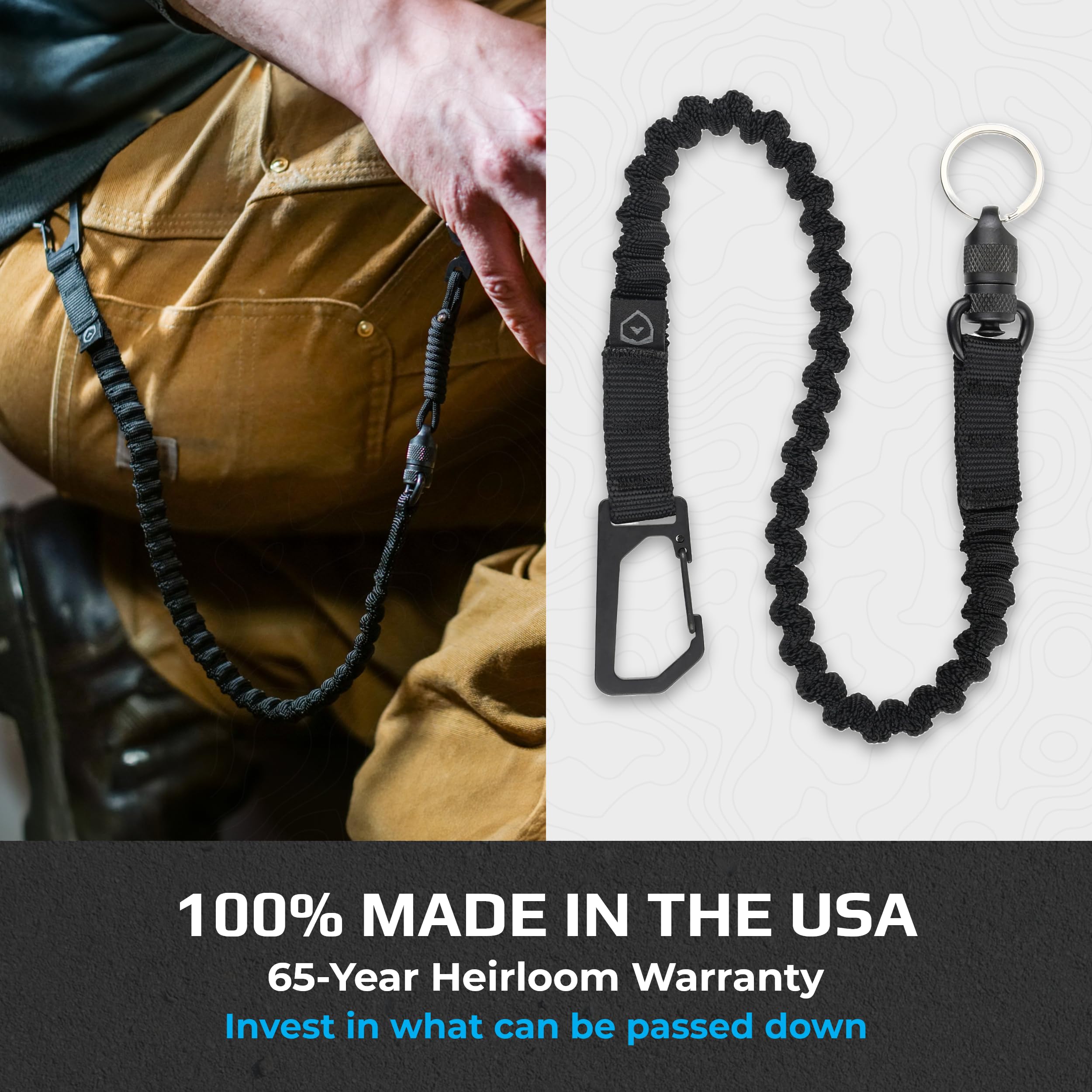 Trayvax Link Lanyard durable bungee nylon and melonite finish for lasting daily use.