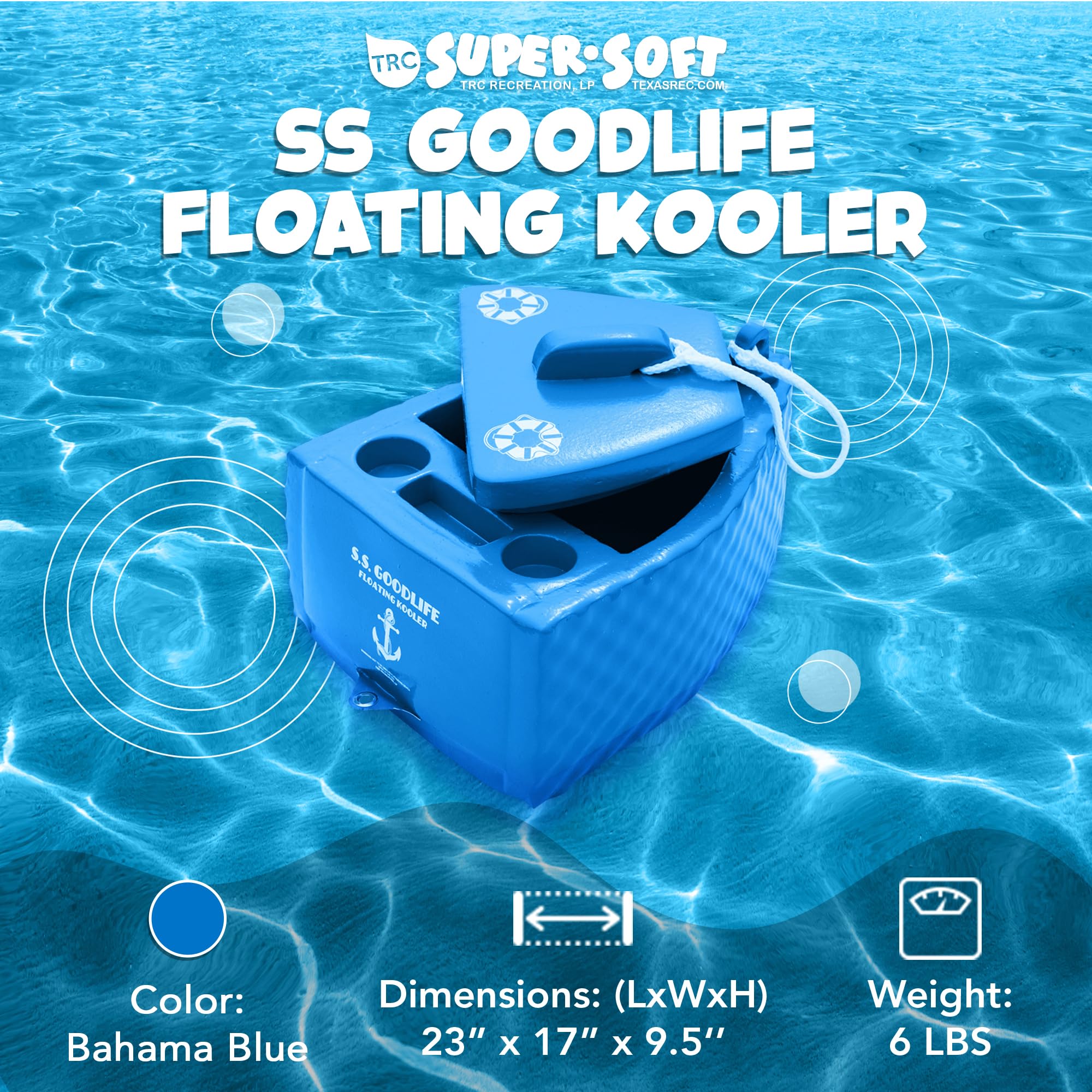 TRC Recreation Goodlife Drink Kooler lid with rope secures drinks while you swim.