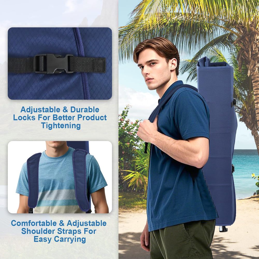 The Treasmap folding chair reinforced frame ensures durability for beach trips and camping.