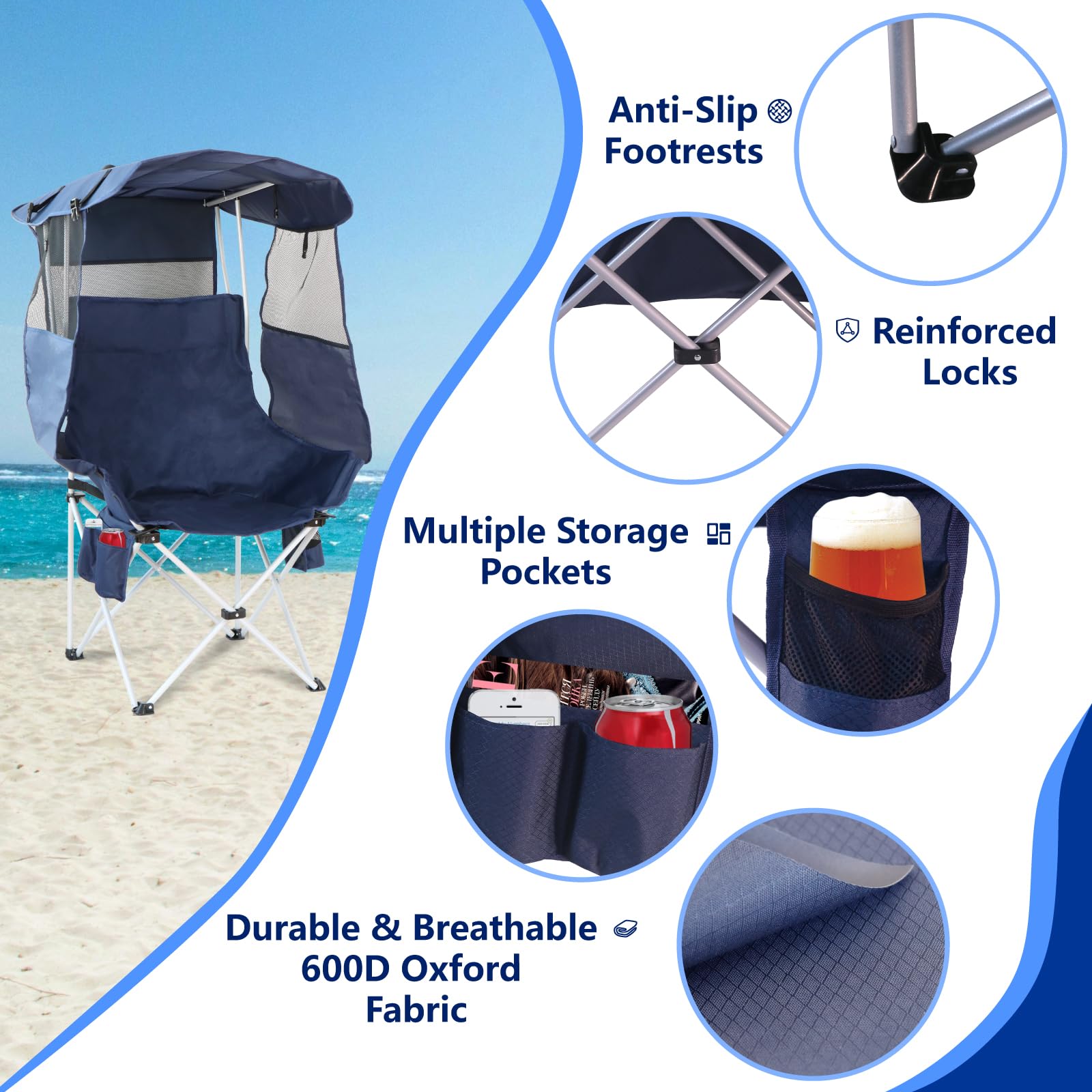 The Treasmap chair with side shades provides adjustable shade for hot midday lounging.