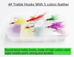 Assorted colors: five colors of dressed treble hooks in a box