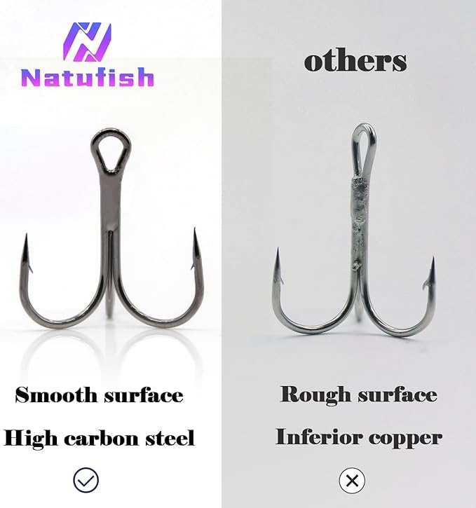 High carbon steel treble hooks – 50 pieces
